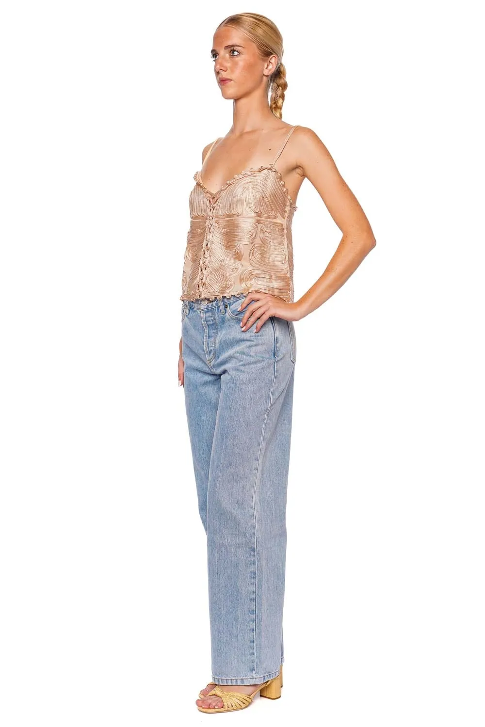 Zina Embroidered Ribbon Silk Top