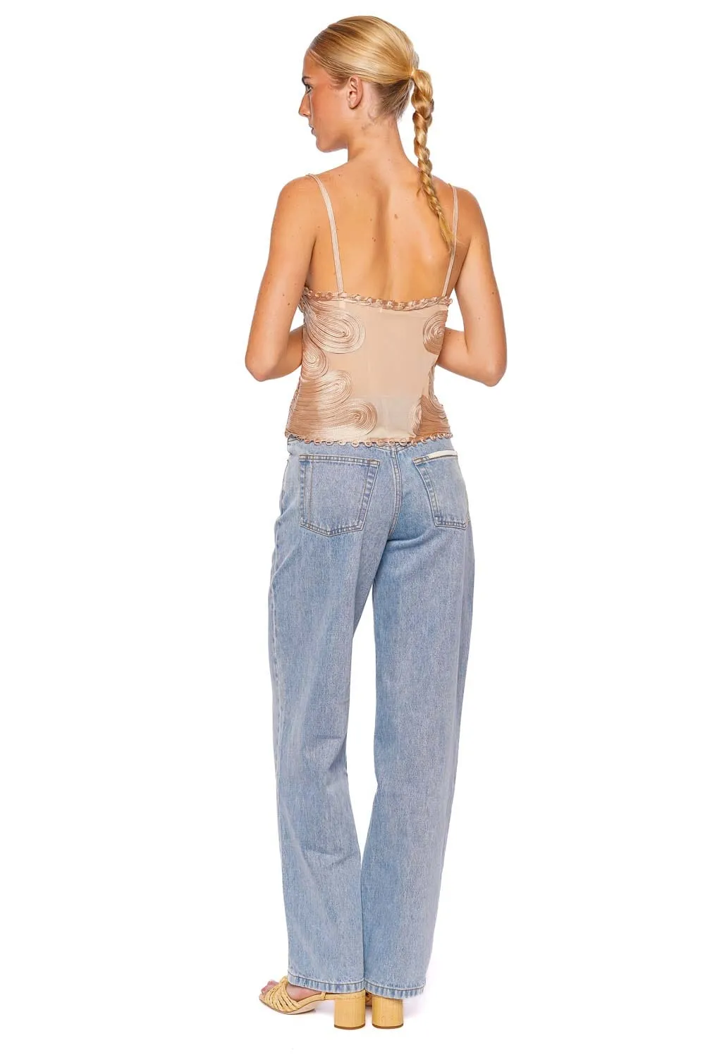 Zina Embroidered Ribbon Silk Top