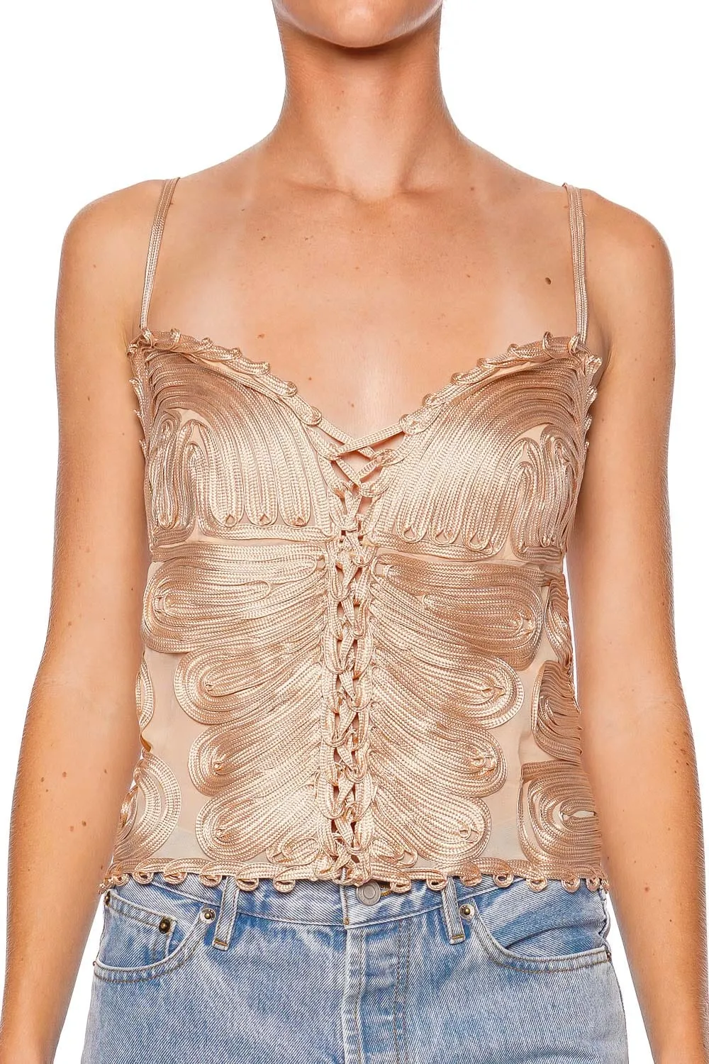 Zina Embroidered Ribbon Silk Top